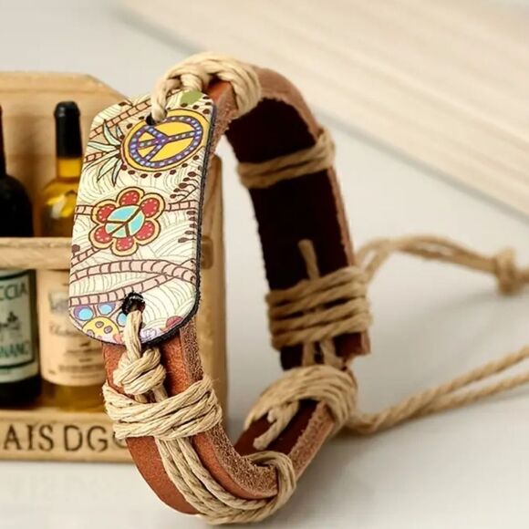 Hemp rope & cowhide bracelet - Picture 4 of 5